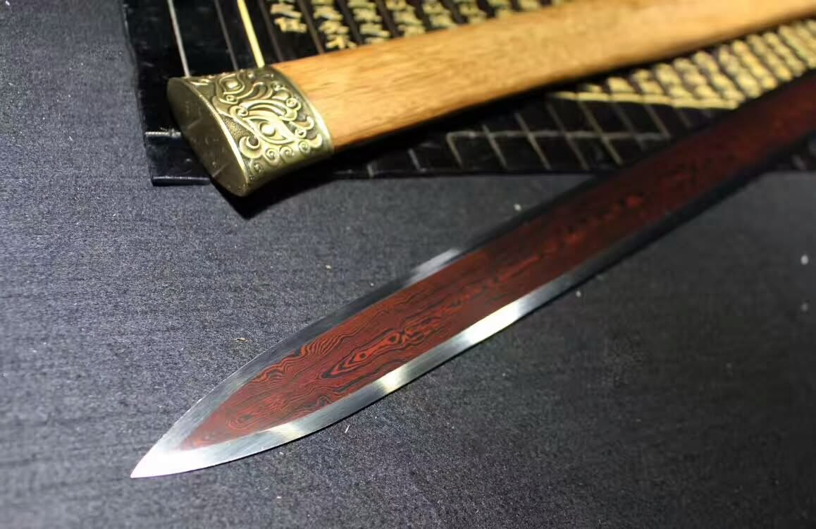 Han sword(Damascus steel red blade,Rosewood,Alloy)Hand forged - Chinese sword shop