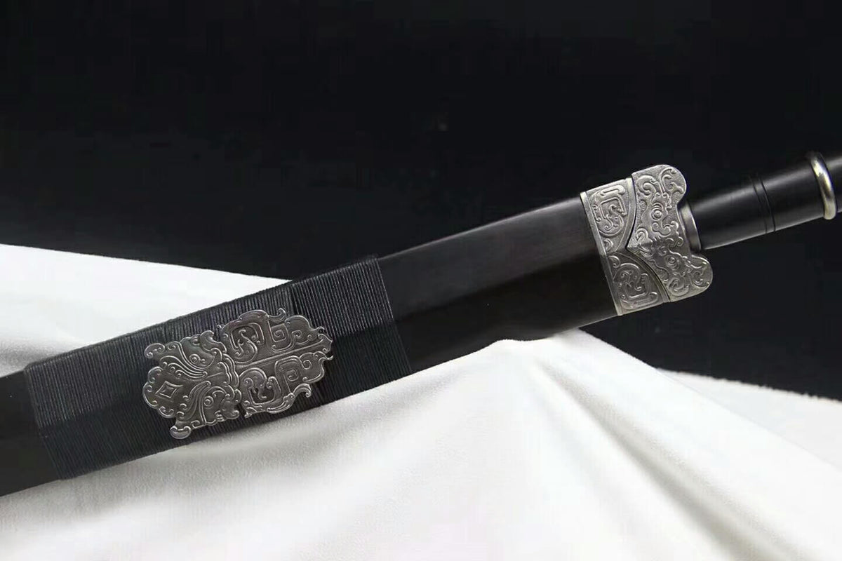 Han sword(Damascus steel blade,Ebony scabbard,Steel fittings)Length 35" - Chinese sword shop