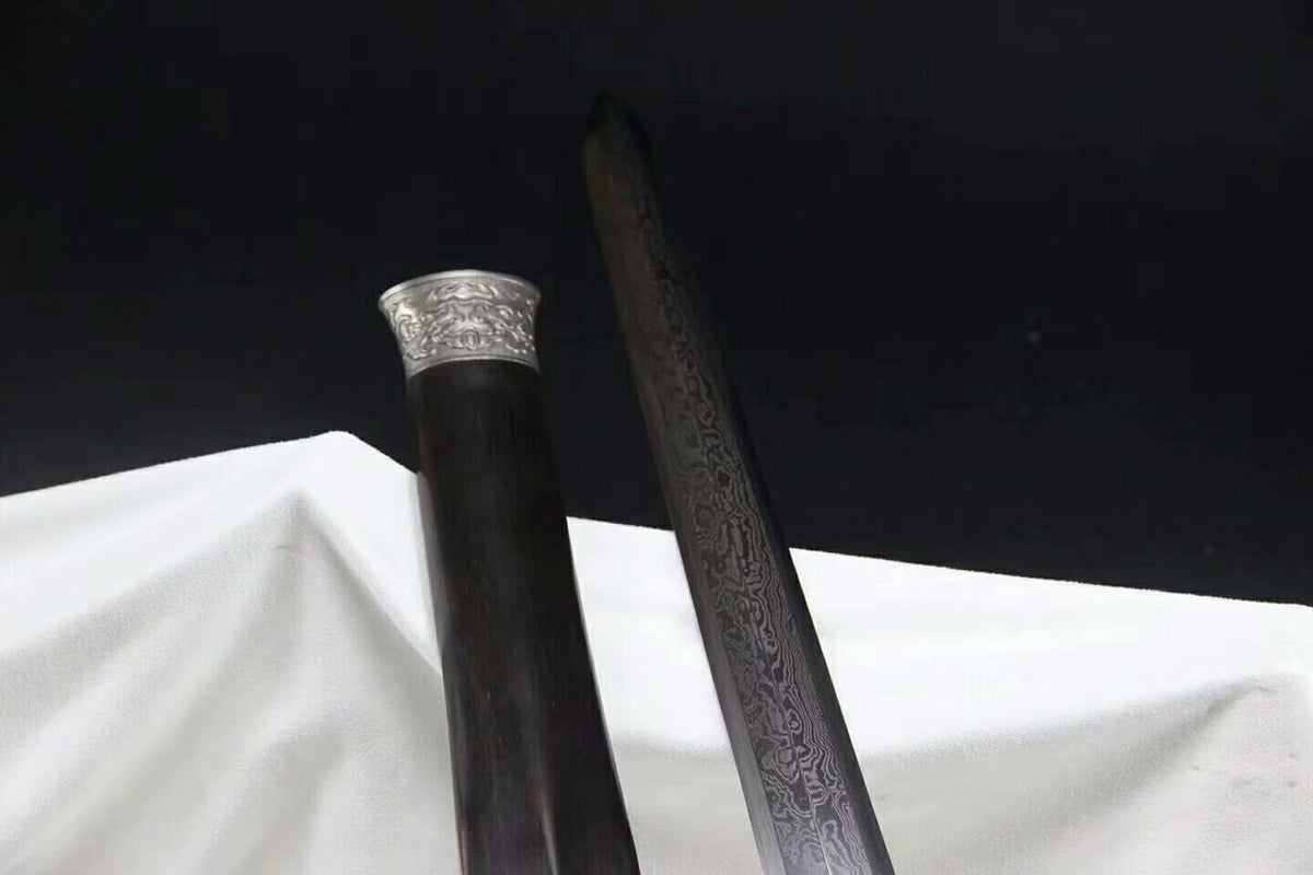 Han sword(Damascus steel blade,Ebony scabbard,Steel fittings)Length 35" - Chinese sword shop