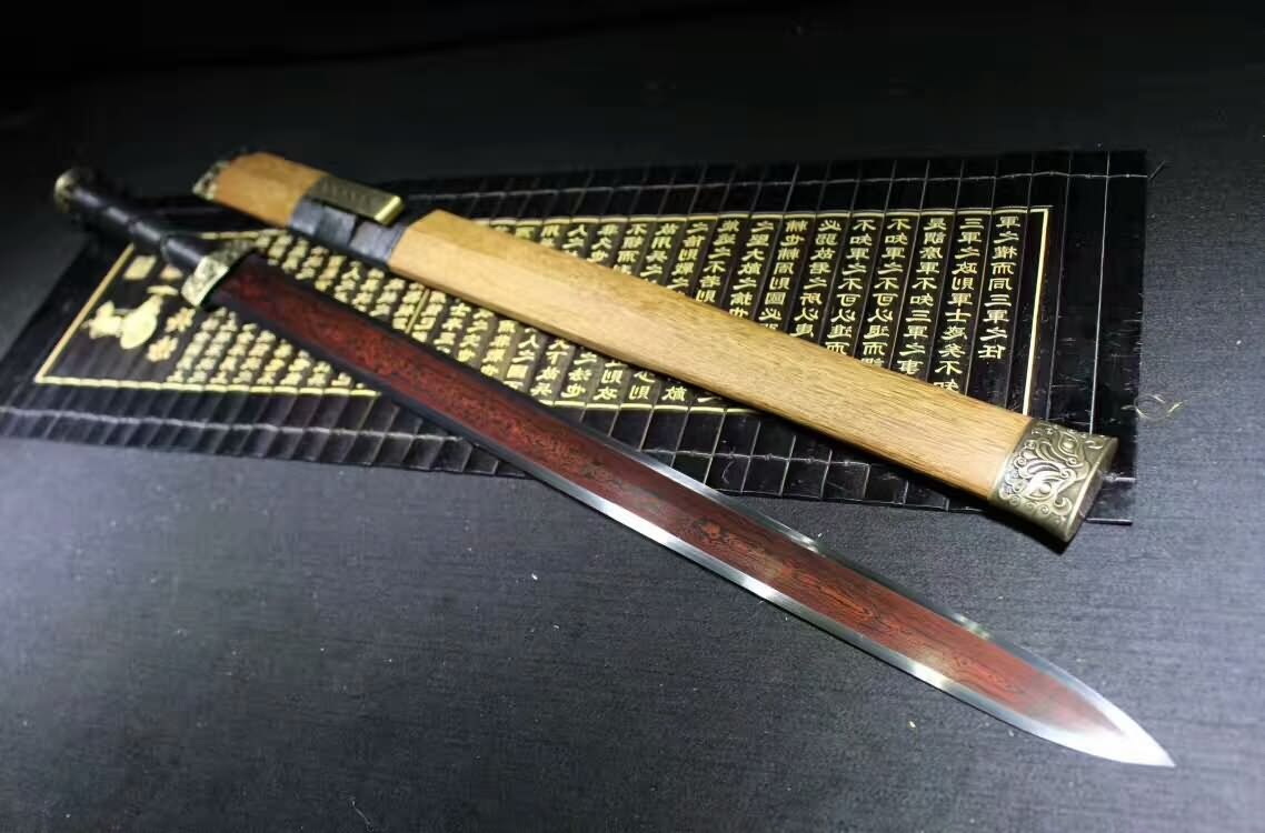 Han sword(Damascus steel red blade,Rosewood,Alloy)Hand forged - Chinese sword shop