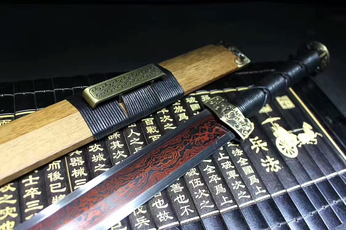Han sword(Damascus steel red blade,Rosewood,Alloy)Hand forged - Chinese sword shop