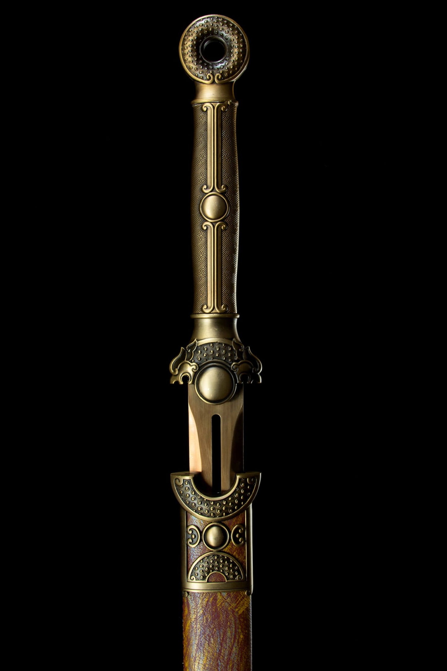 Gold Tang Jian Swords Real,Forged Hollow Blade,PU Scabbard,Alloy Fittings