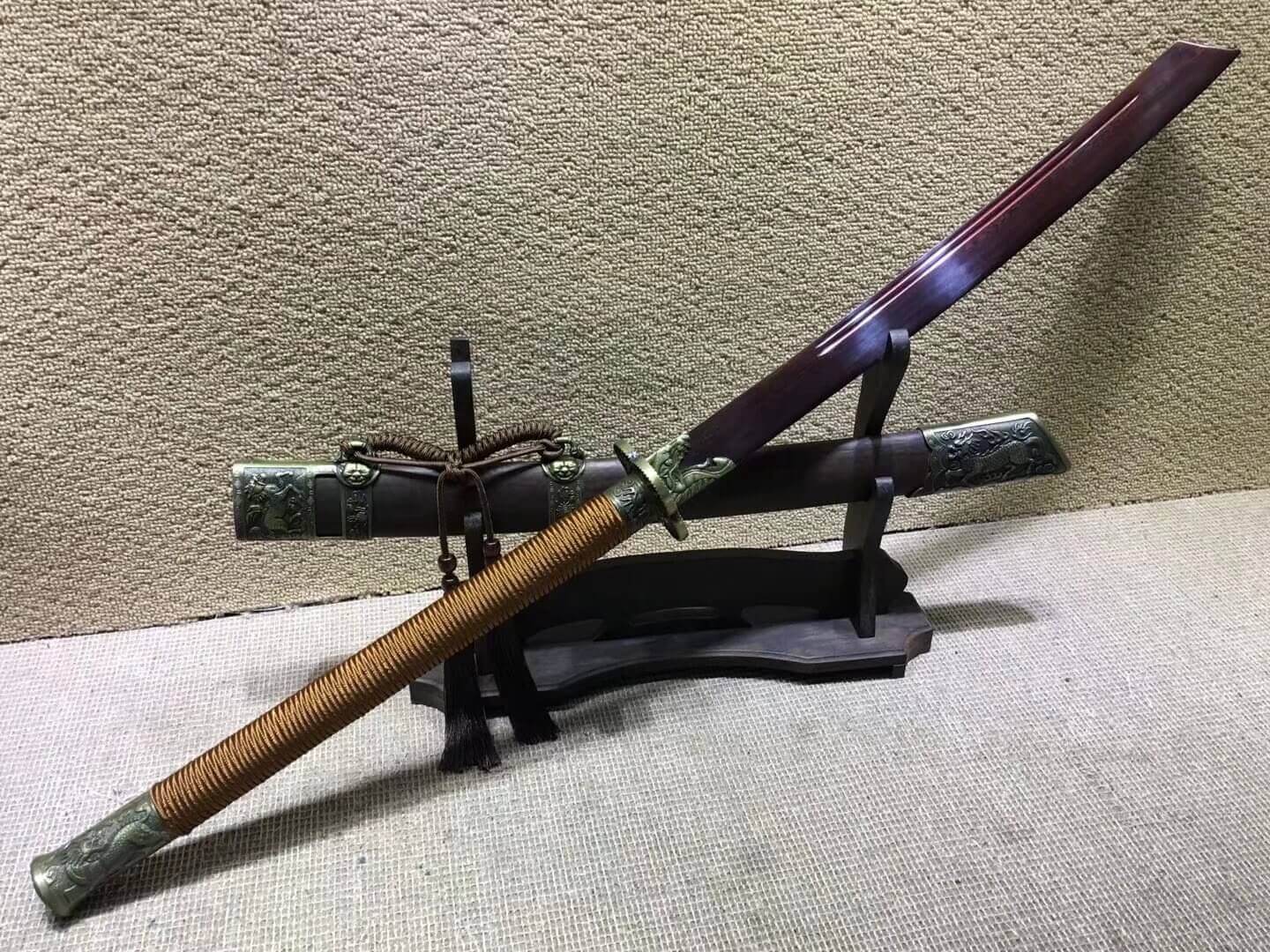 Broadsword/Kangxi dao/Damascus steel red blade/Alloy fittings/Rosewood scabbard - Chinese sword shop