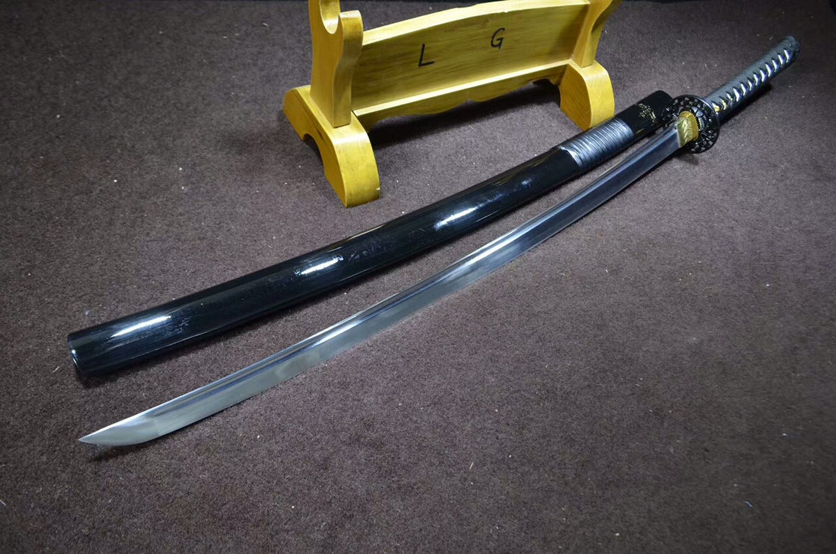 katana,Samurai sword(Medium carbon steel,Alloy,Black scabbard)Full tang - Chinese sword shop
