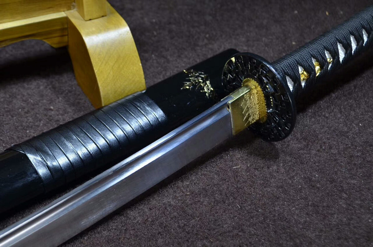 katana,Samurai sword(Medium carbon steel,Alloy,Black scabbard)Full tang - Chinese sword shop