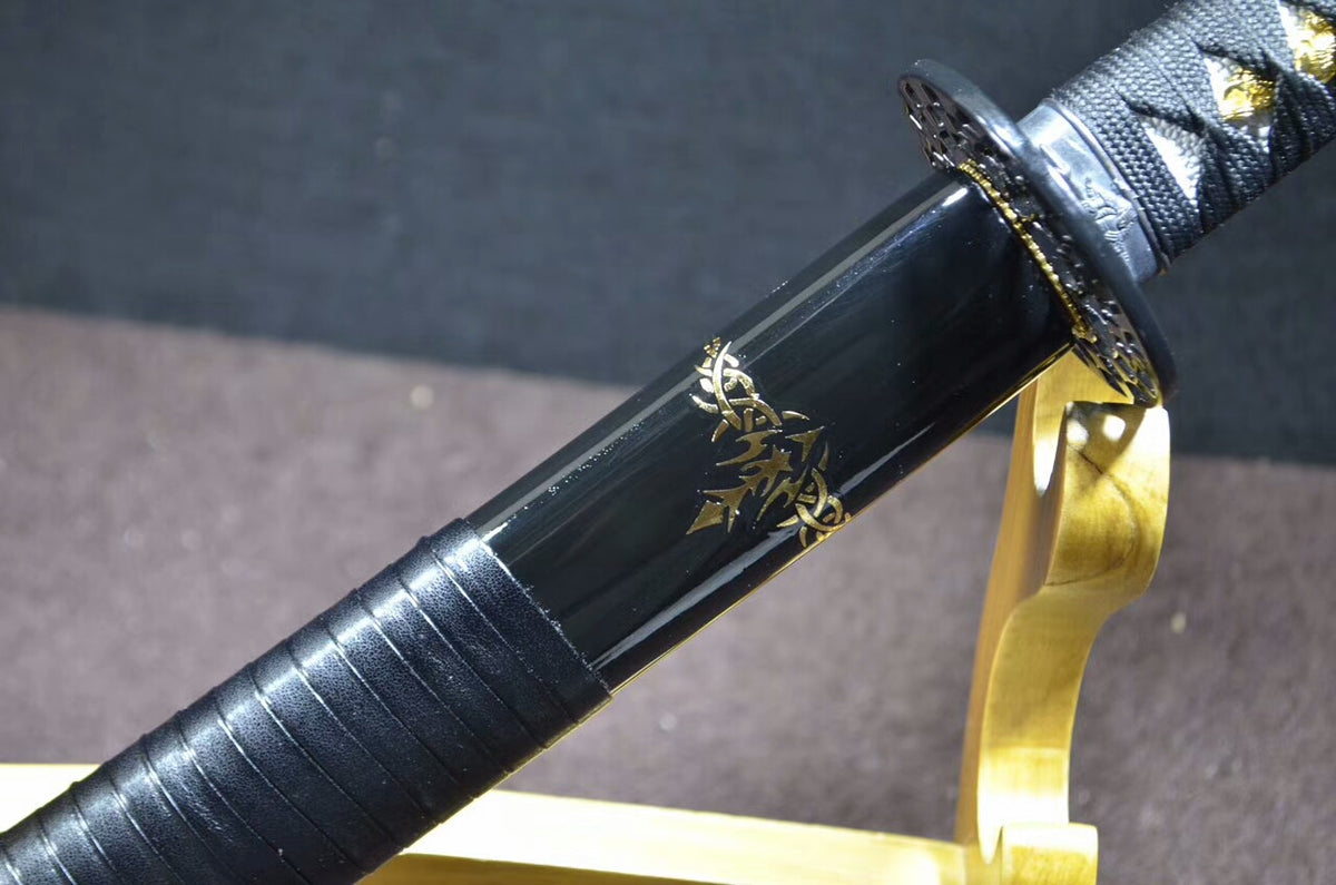 katana,Samurai sword(Medium carbon steel,Alloy,Black scabbard)Full tang - Chinese sword shop