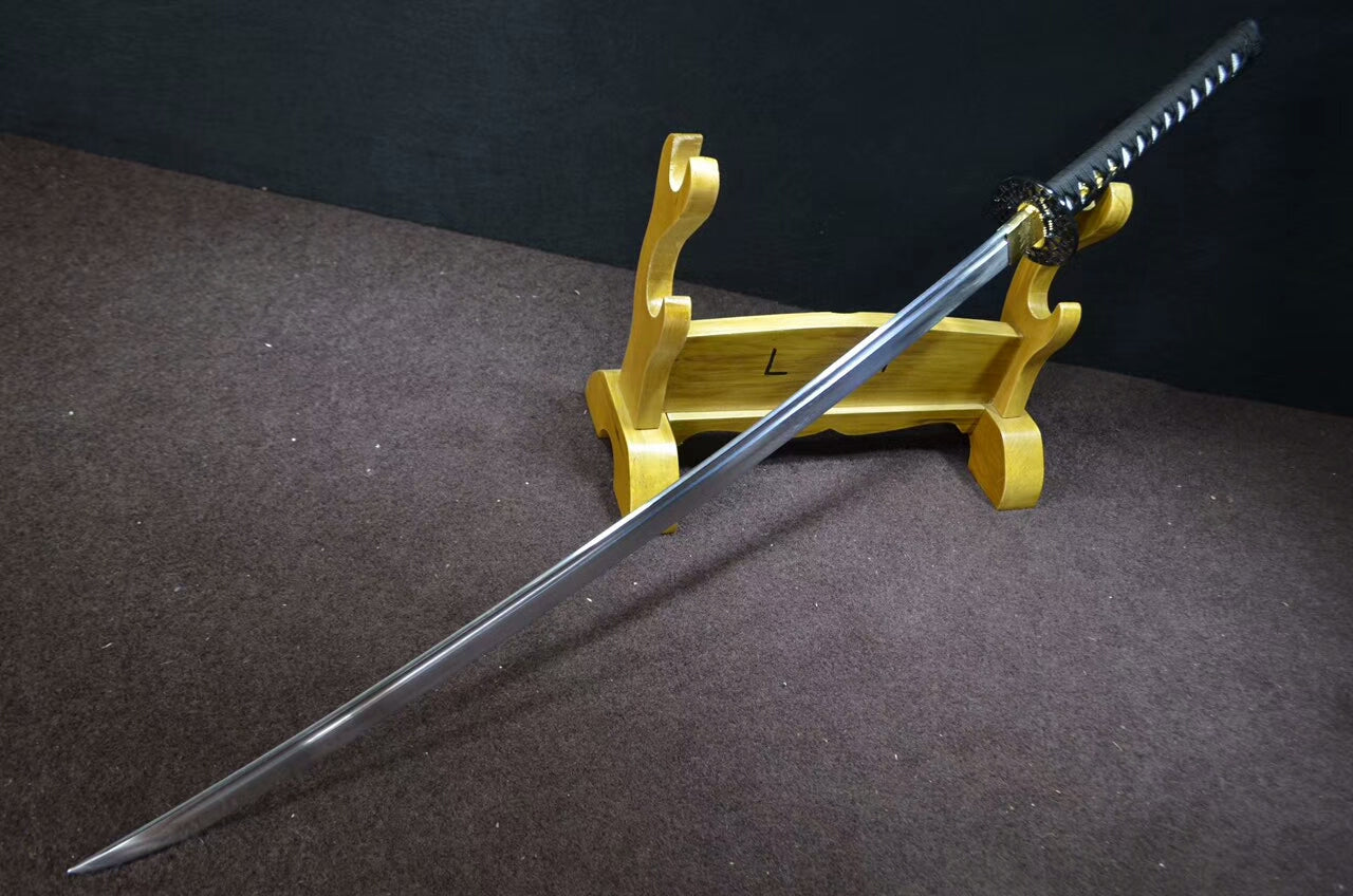 katana,Samurai sword(Medium carbon steel,Alloy,Black scabbard)Full tang - Chinese sword shop