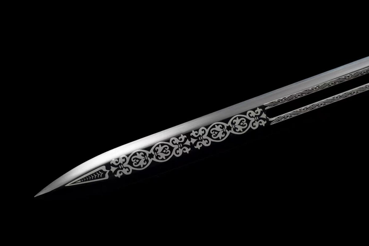Han jian Swords Forged Manganese Steel Hollow Blade,Black Scabbard,Alloy Handle,LOONGSWORD