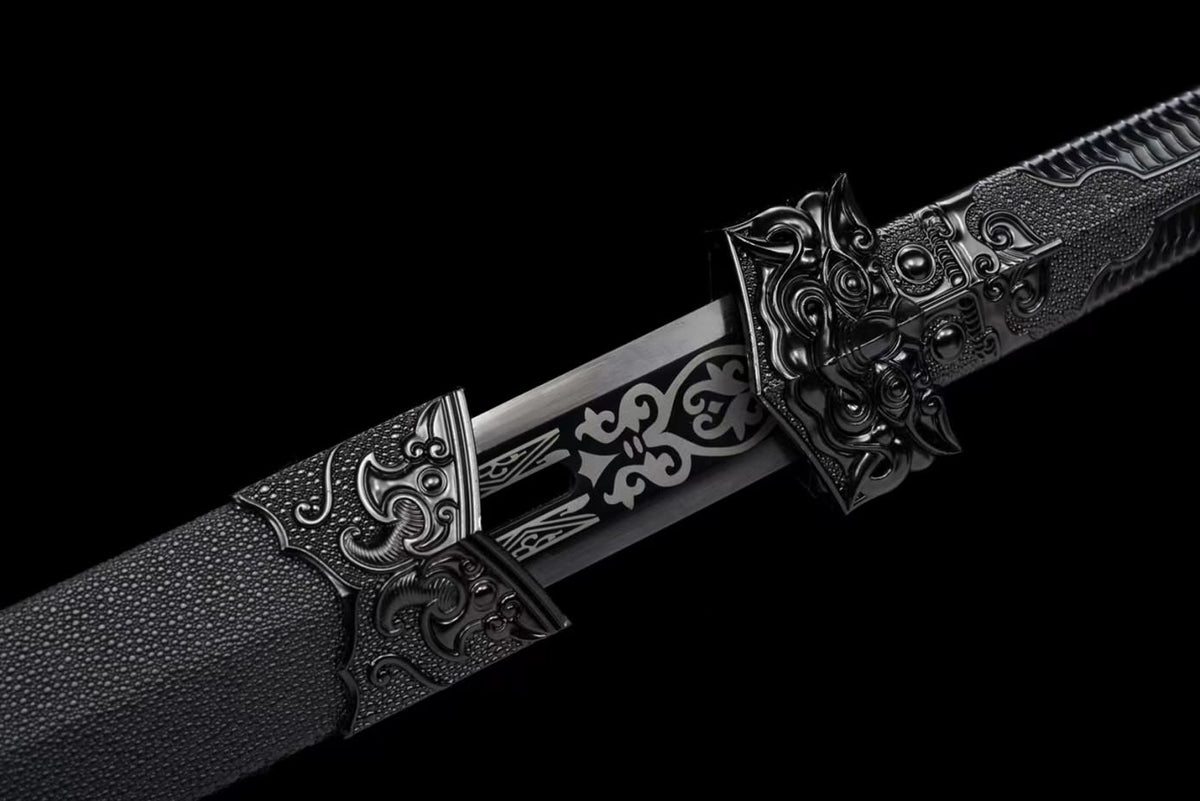 Han jian Swords Forged Manganese Steel Hollow Blade,Black Scabbard,Alloy Handle,LOONGSWORD