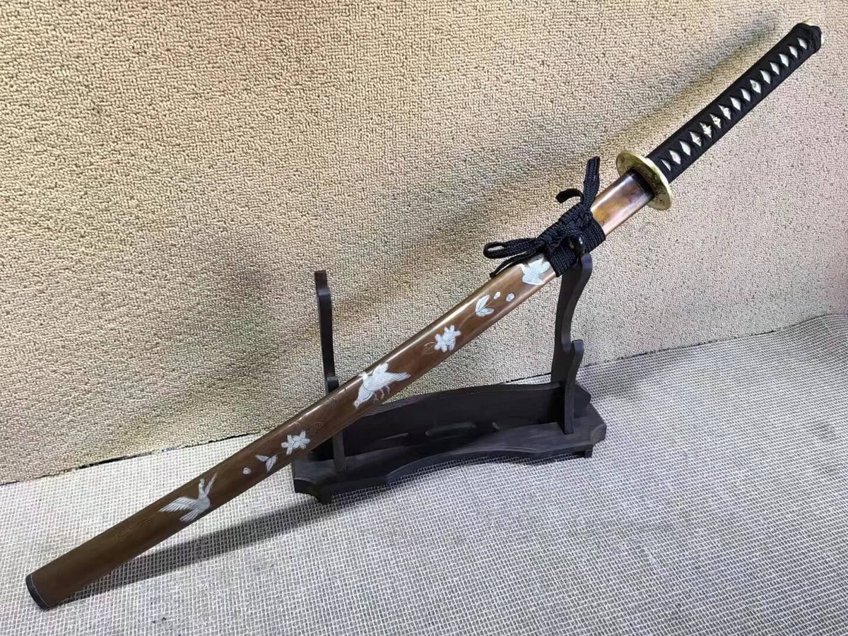 Katana(Damascus steel burn blade,Brass scabbard and fitted)Length 40" - Chinese sword shop