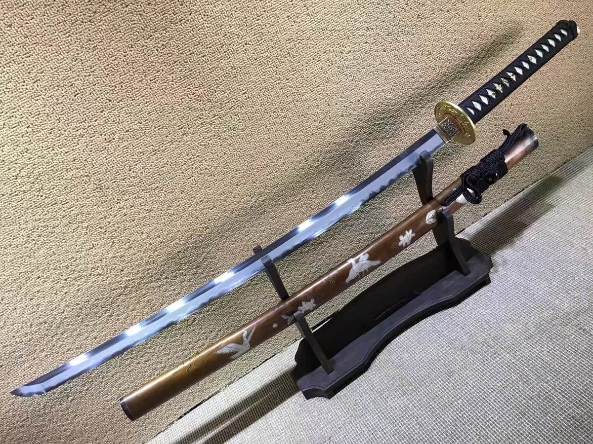 Katana(Damascus steel burn blade,Brass scabbard and fitted)Length 40" - Chinese sword shop