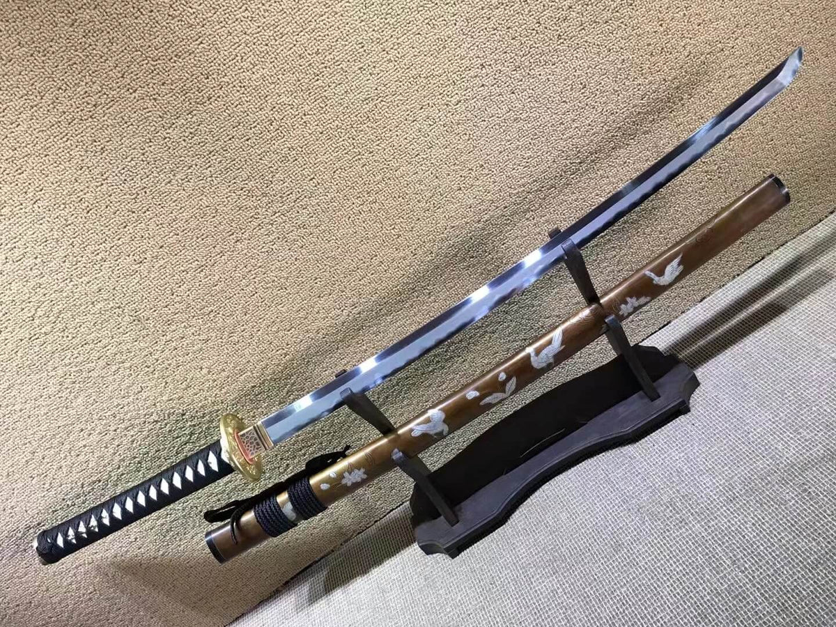 Katana(Damascus steel burn blade,Brass scabbard and fitted)Length 40" - Chinese sword shop