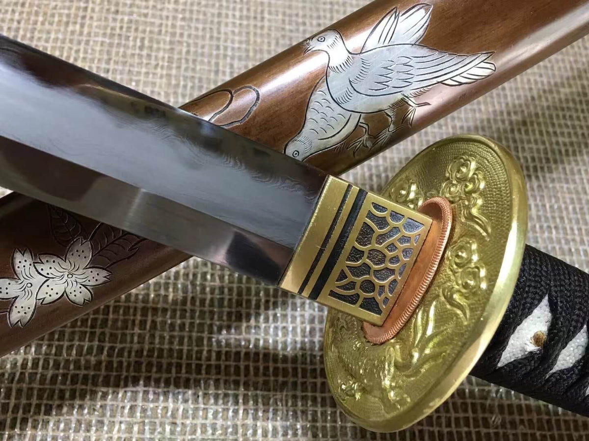 Katana(Damascus steel burn blade,Brass scabbard and fitted)Length 40" - Chinese sword shop