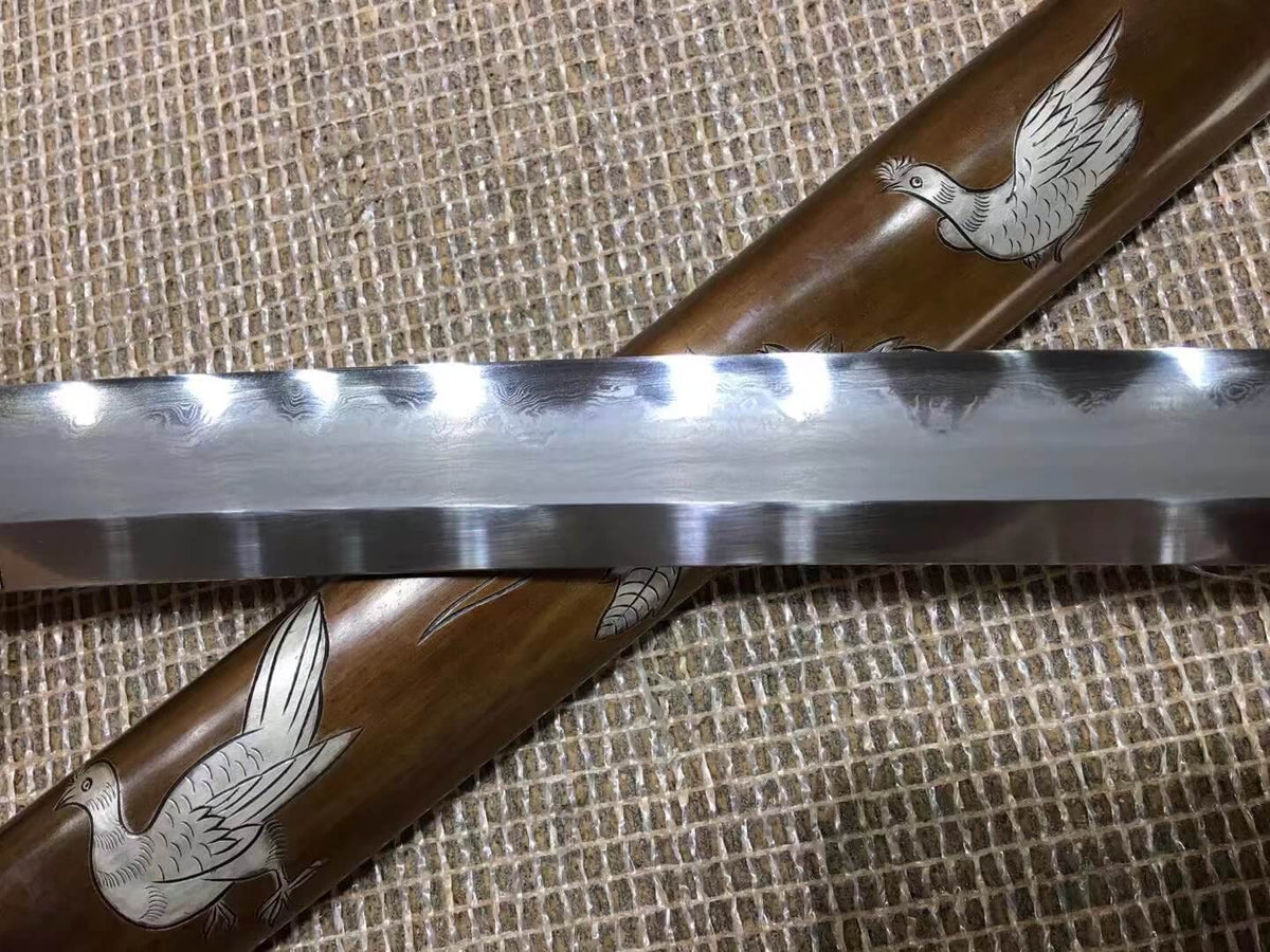 Katana(Damascus steel burn blade,Brass scabbard and fitted)Length 40" - Chinese sword shop