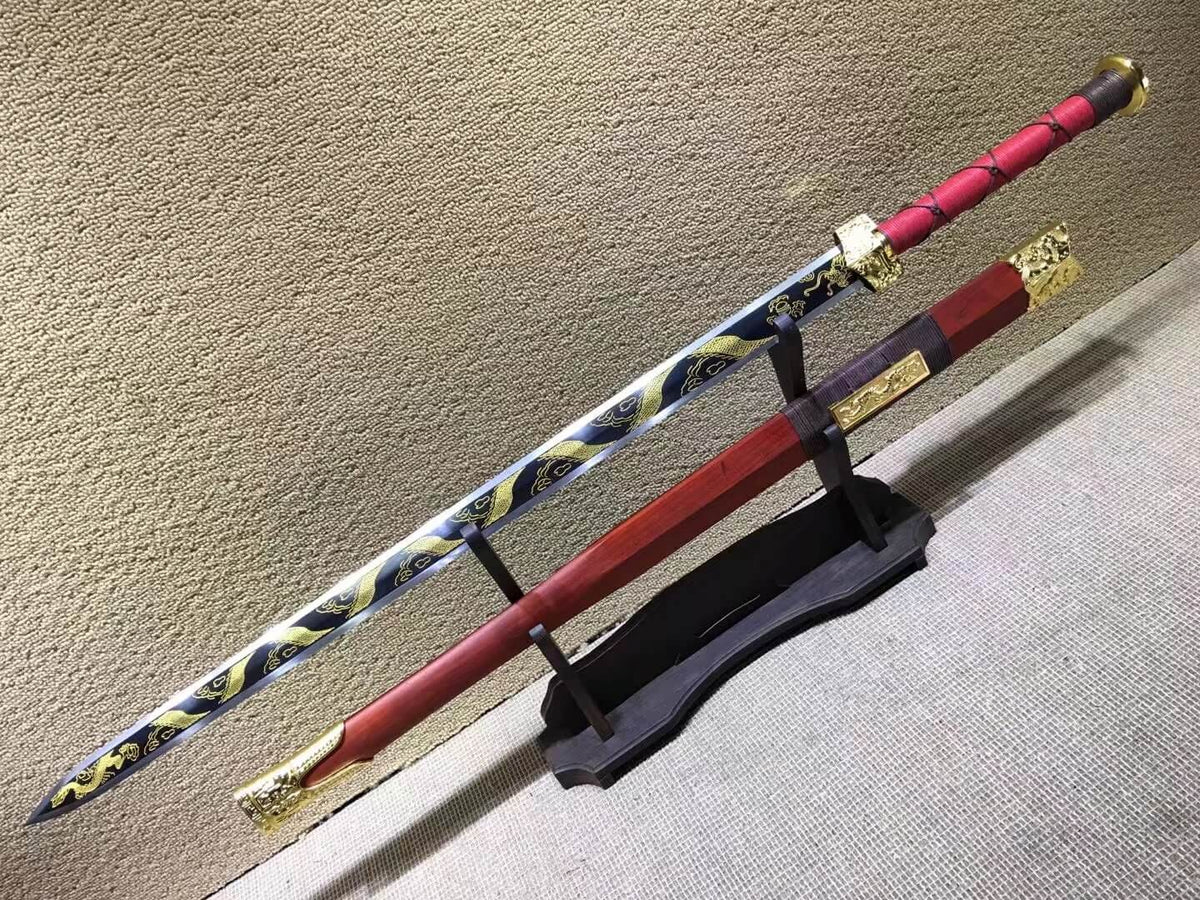 Han jian,High carbon steel blade,Red scabbard,Alloy fitting - Chinese sword shop