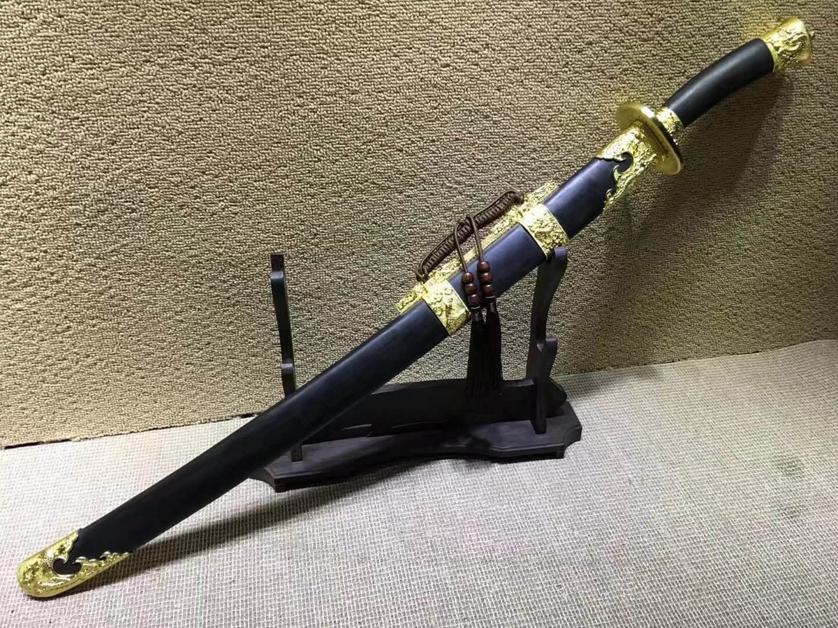 Broadsword,Qing dao,High-carbon steel burn blade,Black wood scabbard - Chinese sword shop