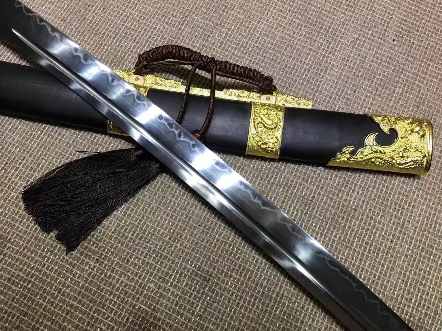 Broadsword,Qing dao,High-carbon steel burn blade,Black wood scabbard - Chinese sword shop