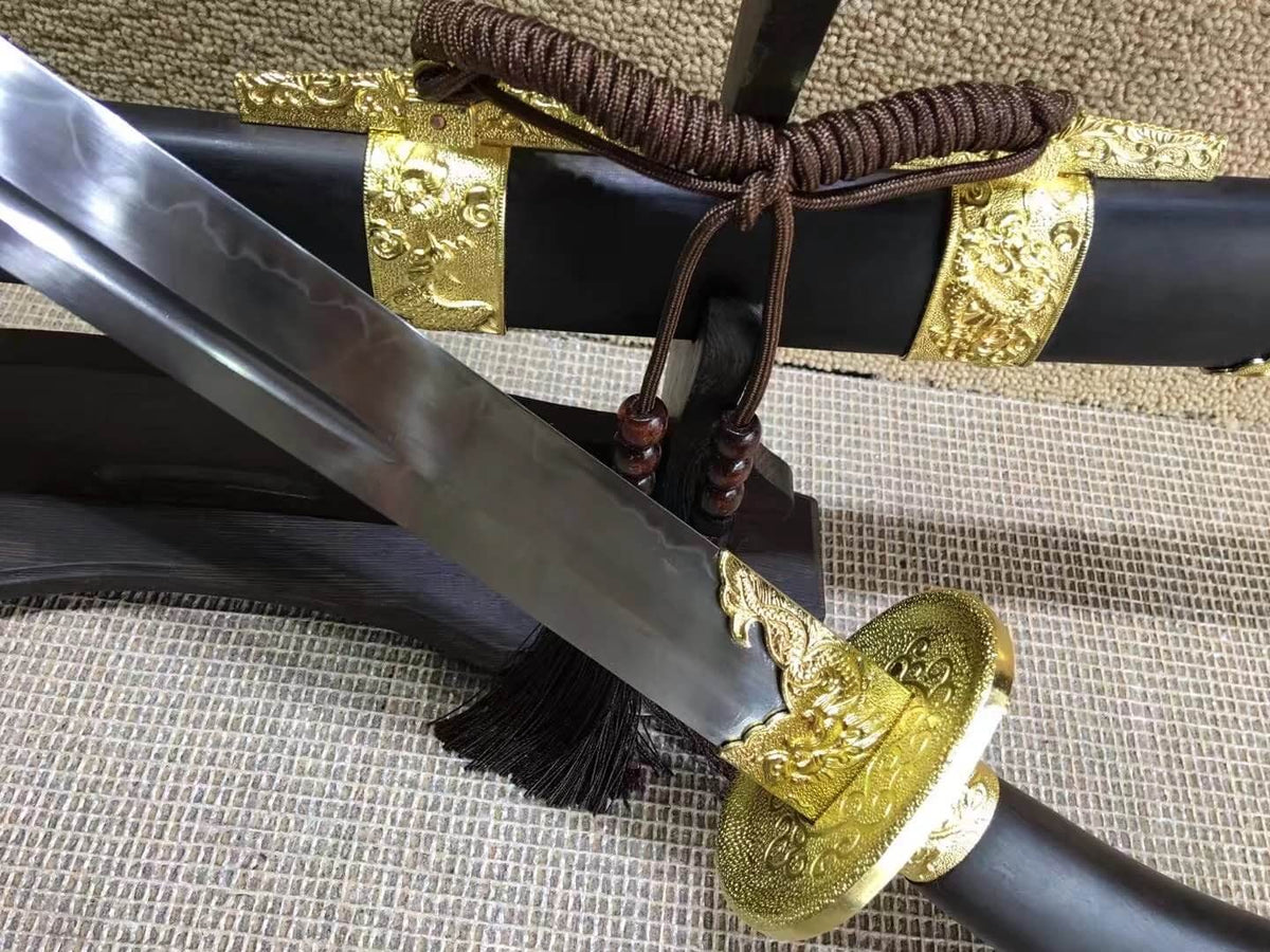 Broadsword,Qing dao,High-carbon steel burn blade,Black wood scabbard - Chinese sword shop