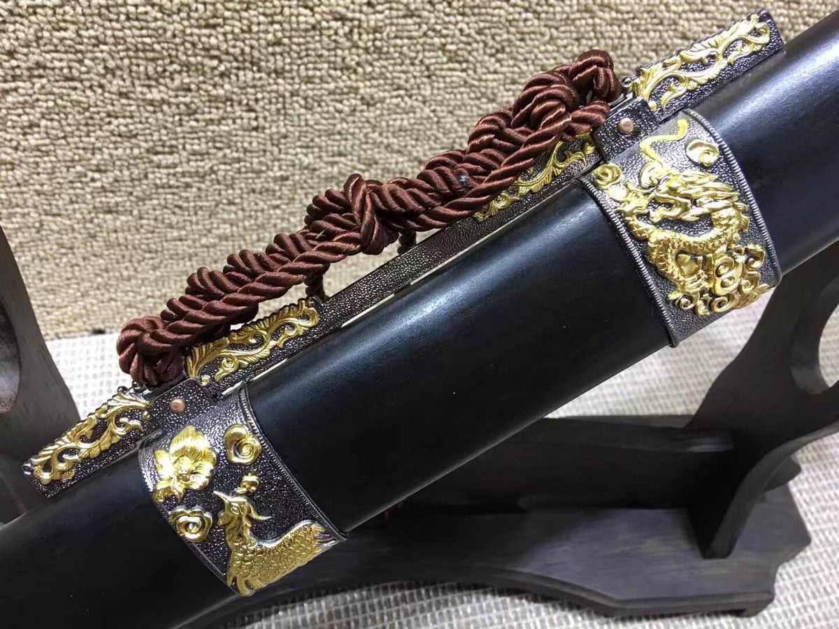 Cut horse broadsword(Damascus steel,Black wood scabbard,Alloy fittings)Length 42" - Chinese sword shop