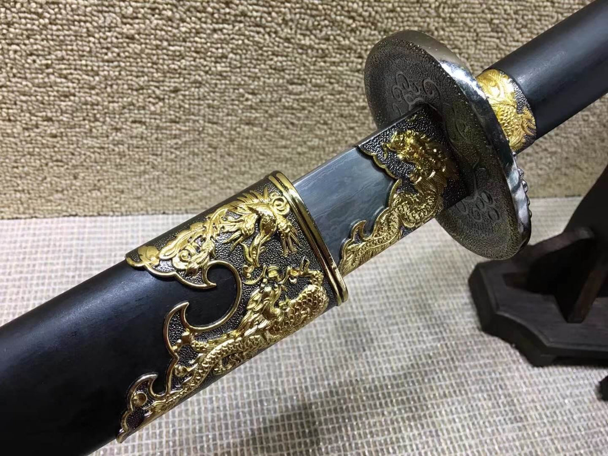 Cut horse broadsword(Damascus steel,Black wood scabbard,Alloy fittings)Length 42" - Chinese sword shop
