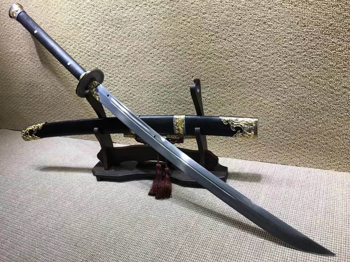 Cut horse broadsword(Damascus steel,Black wood scabbard,Alloy fittings)Length 42" - Chinese sword shop