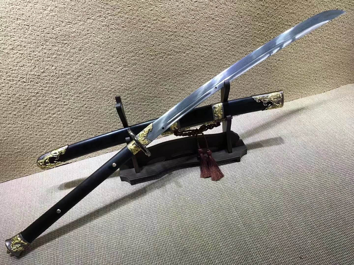 Cut horse broadsword(Damascus steel,Black wood scabbard,Alloy fittings)Length 42" - Chinese sword shop