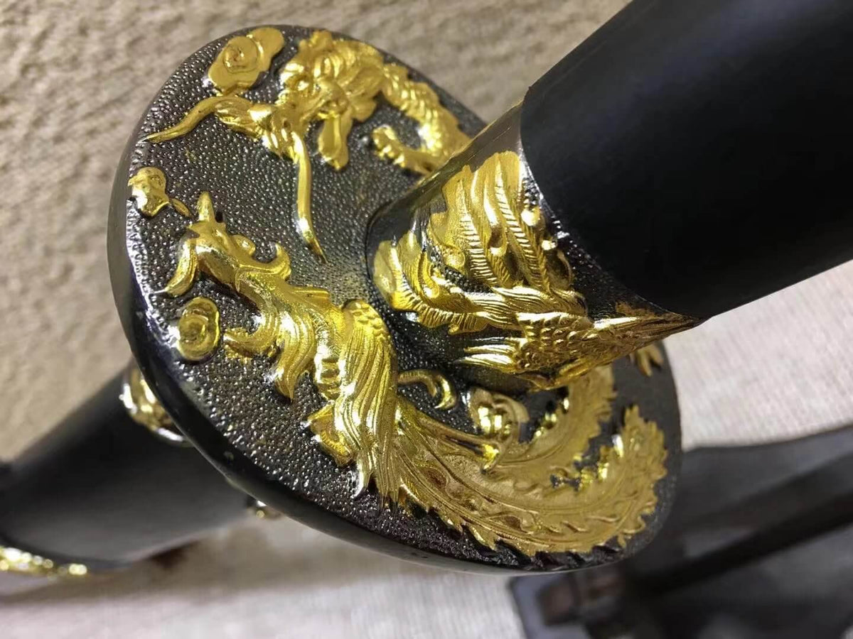 Cut horse broadsword(Damascus steel,Black wood scabbard,Alloy fittings)Length 42" - Chinese sword shop