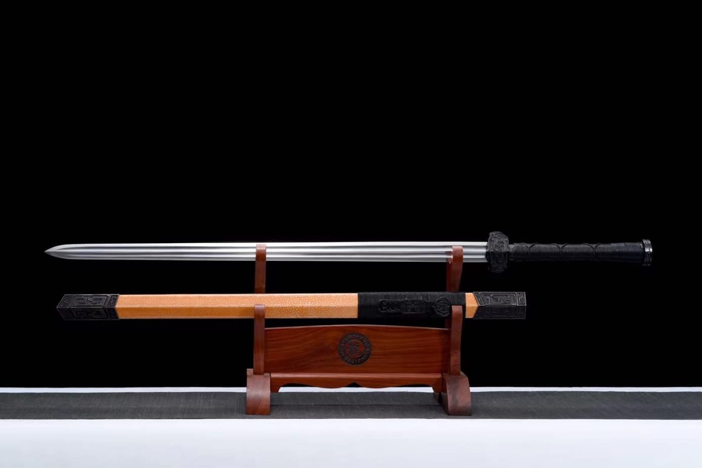 Ruyi jian Swords High Carbon Steel Groove Blade,Alloy Fittings,Fake Skin Scabbard