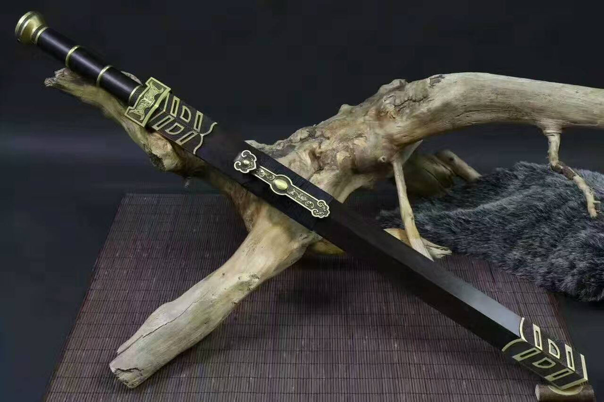 Ruyi sword(Folded steel blade,Alloy fitting,Black wood)Length 31" - Chinese sword shop