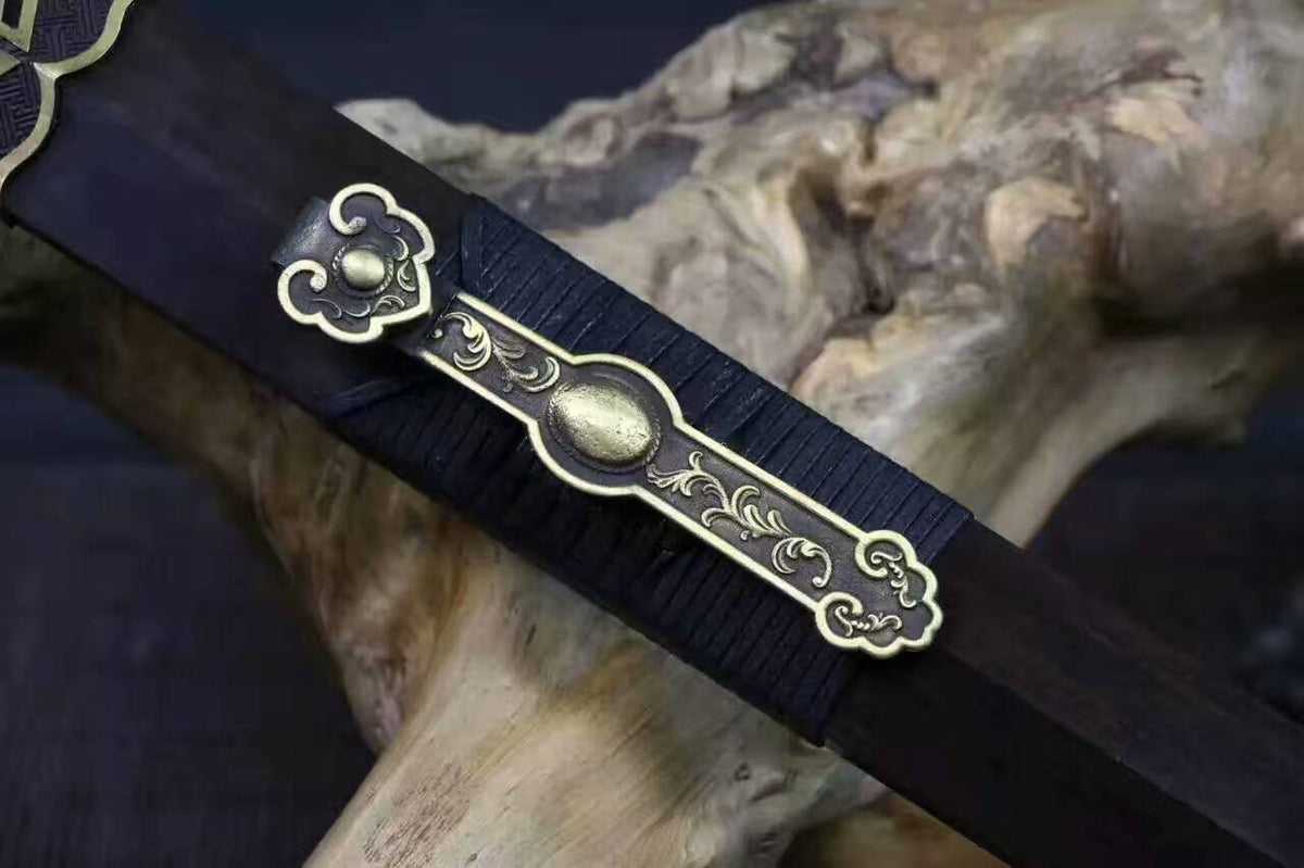 Ruyi sword(Folded steel blade,Alloy fitting,Black wood)Length 31" - Chinese sword shop