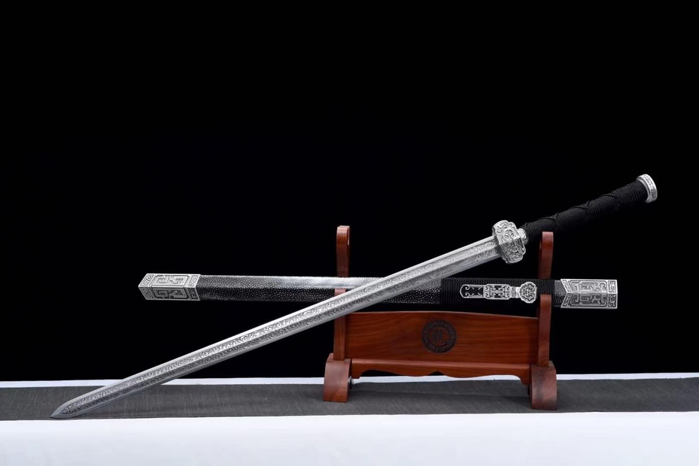 LOONGSWORD,Ruyi jian Tactical Swords High Carbon Steel Blade,Skin Scabbard,Alloy Fittings