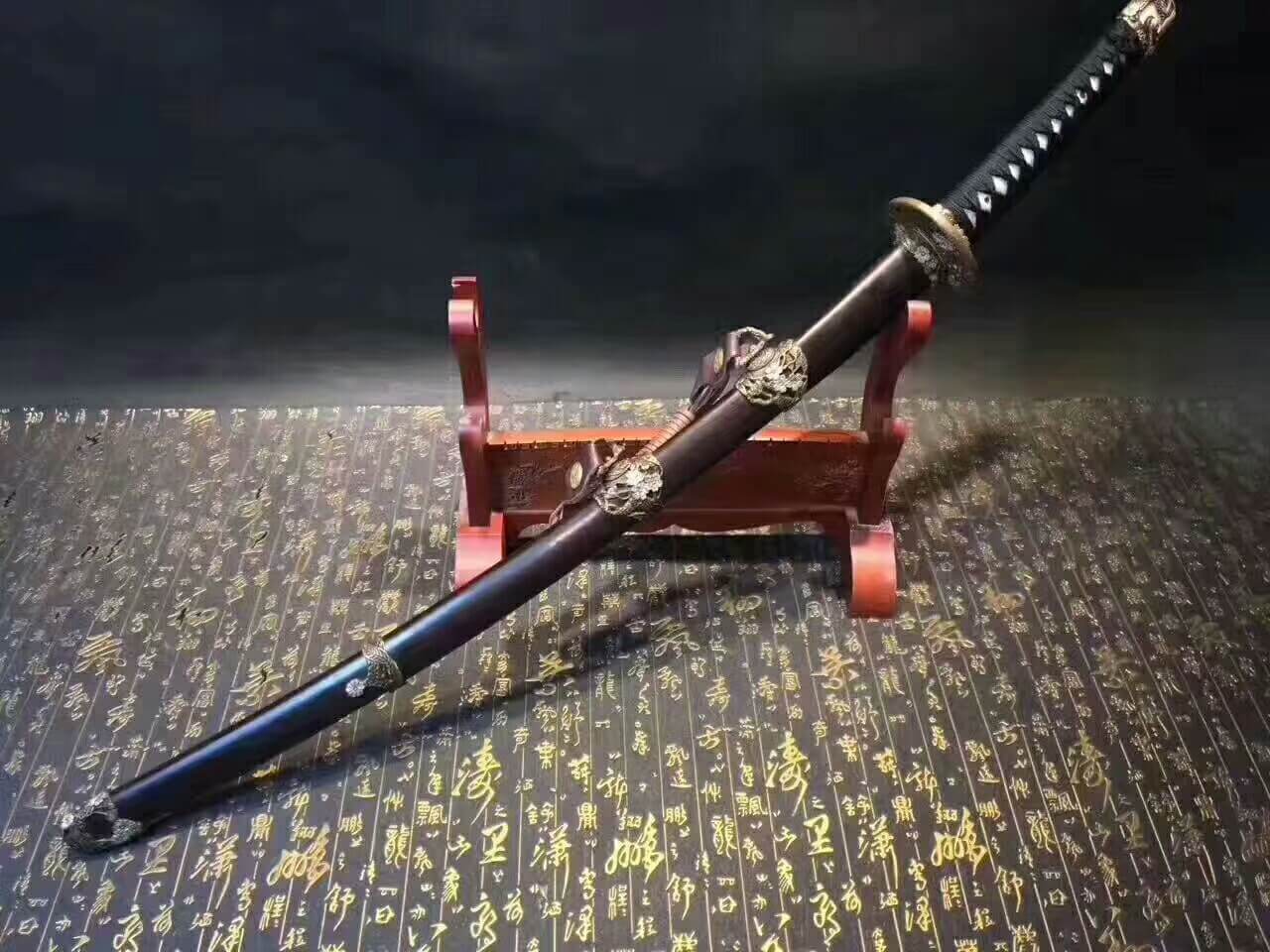 Nihontou Tachi(Damascus steel,Ebony scabbard,Brass tosogu)Full tang - Chinese sword shop