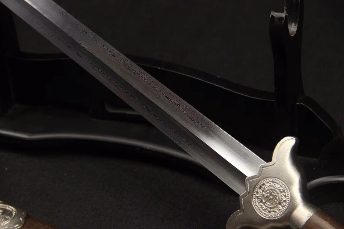 Training sword,Damascus steel blade,Rosewood scabbard,Steel fittings - Chinese sword shop