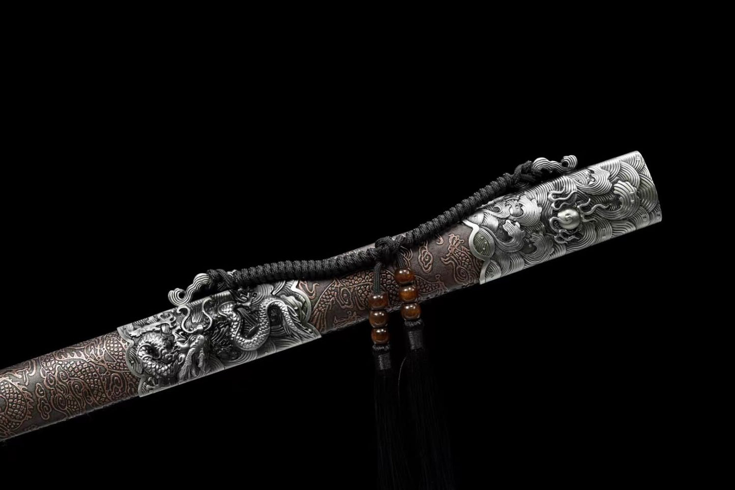 LOONGSWORD,Dragon King Swords with Forged High Carbon Steel Etched Blade-Faux Leather Scabbard