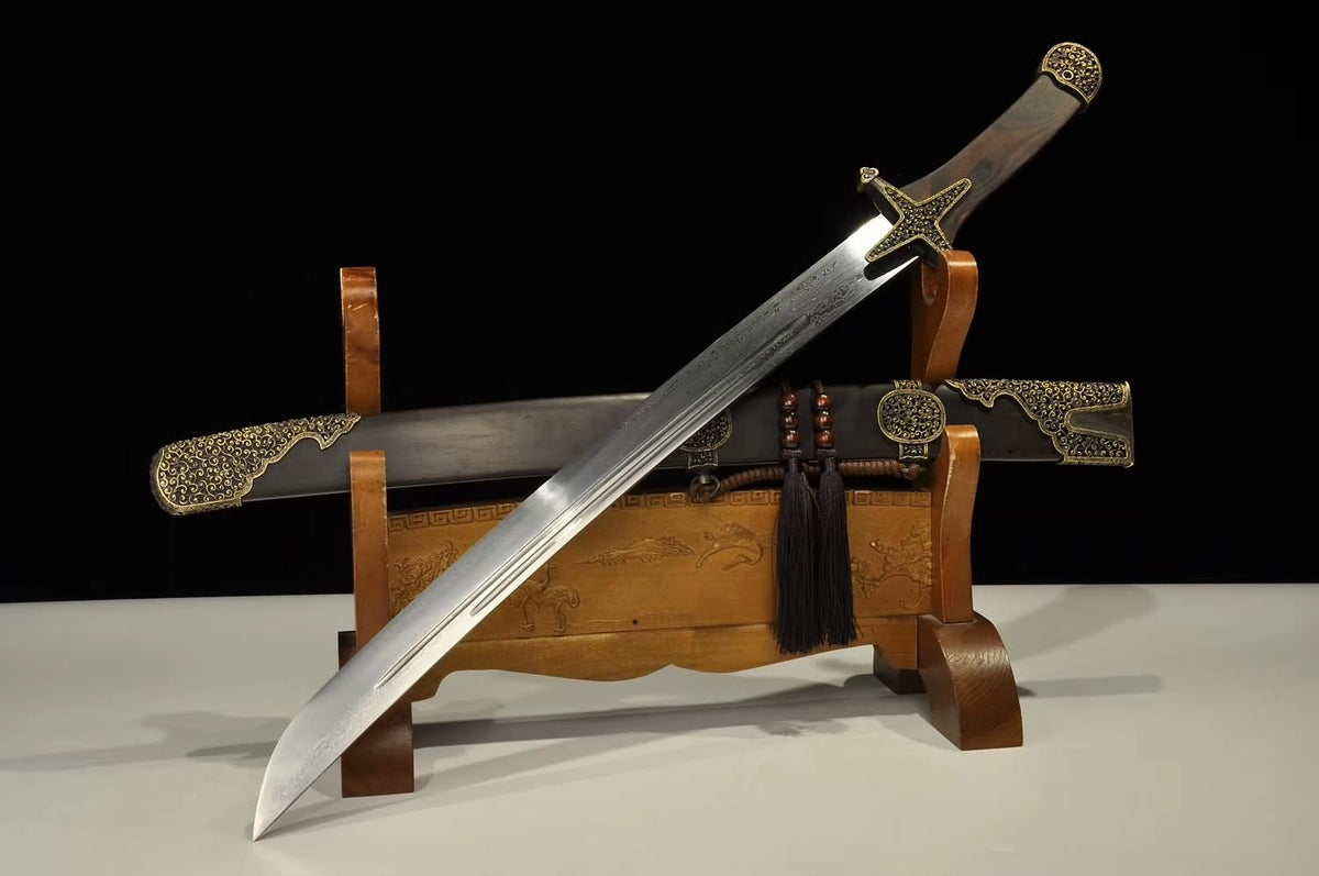 ASTRO KNIFE,SABRE,Damascus steel blade,Brass fittings,Black wood&handmade art - Chinese sword shop