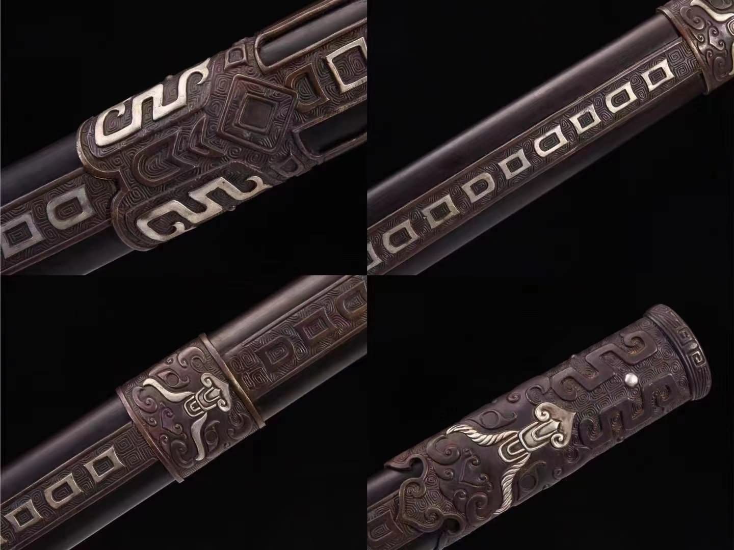 Yongle War Sword Damascus Steel Brass Fittings Ebony Scabbard,LOONGSWORD