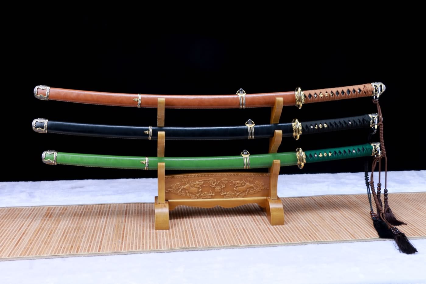 Tachi,Samurai Hand Forged Rail Steel Blade,Green Scabbard,Alloy Fitting,LOONGSWORD