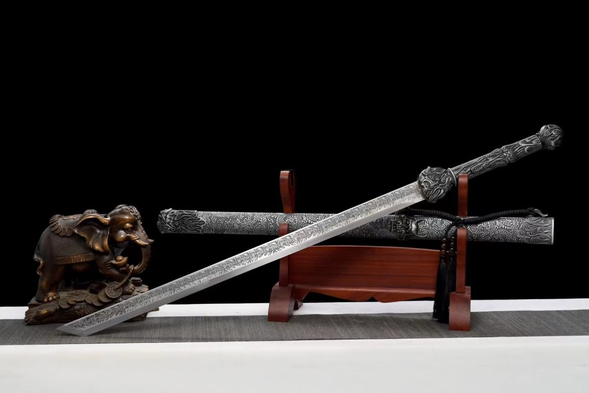 chinese sword,Tang dao,Tactical Sword High Carbon Steel Etching Blade,Alloy Fittings,LOONGSWORD
