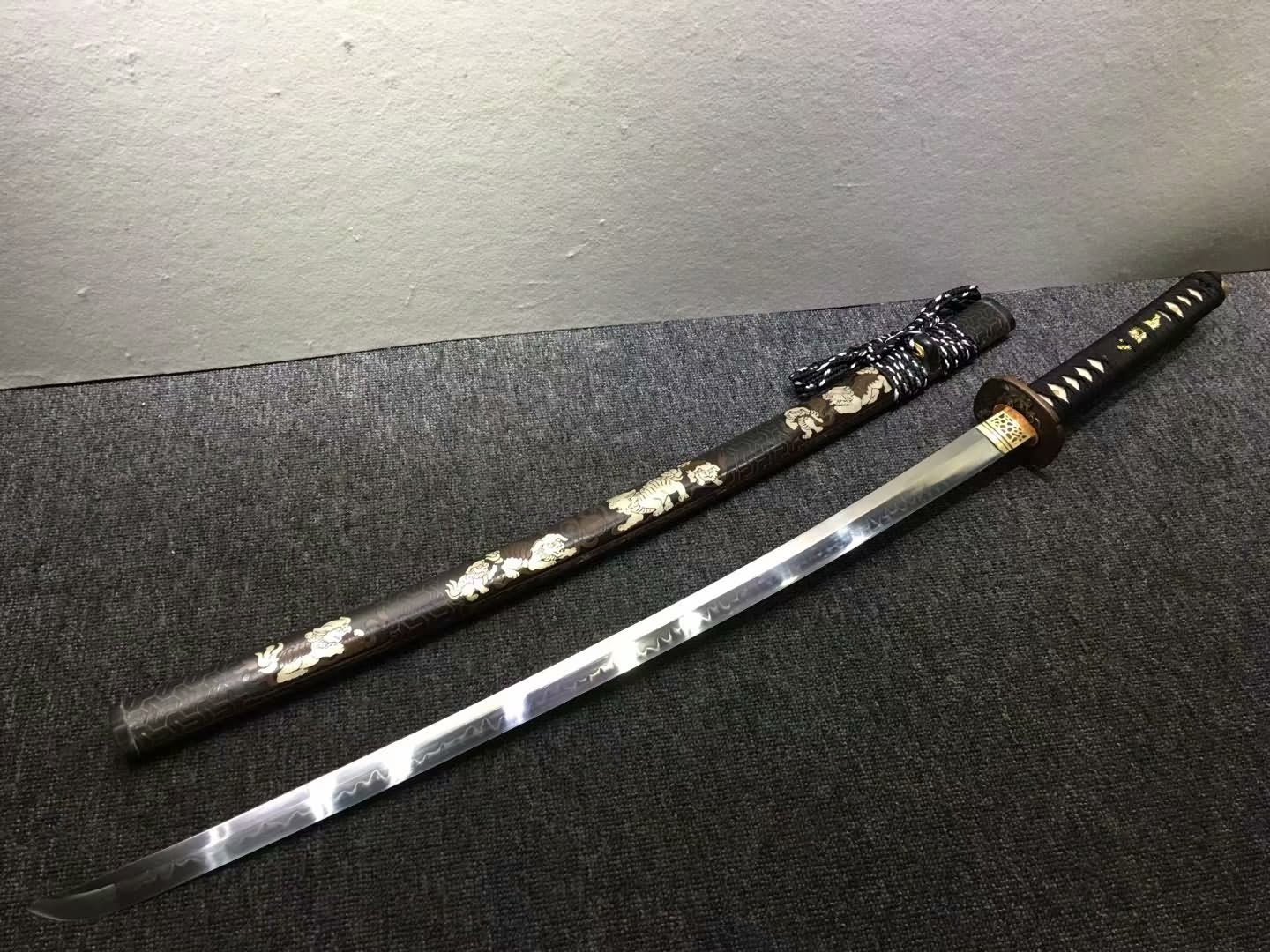 Samurai sword,Hand forged,High carbon steel burn blade,Brass,Full tang,B - Chinese sword shop