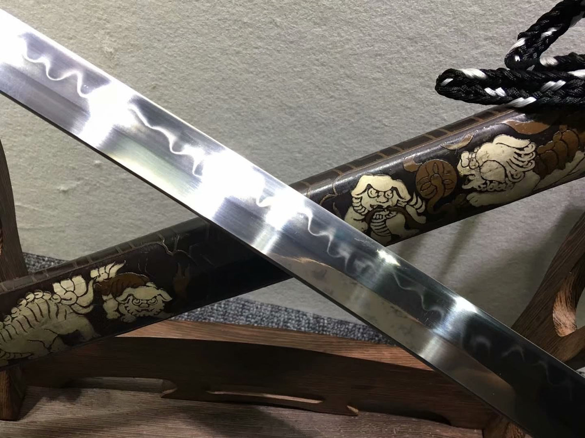 Samurai sword,Hand forged,High carbon steel burn blade,Brass,Full tang,B - Chinese sword shop