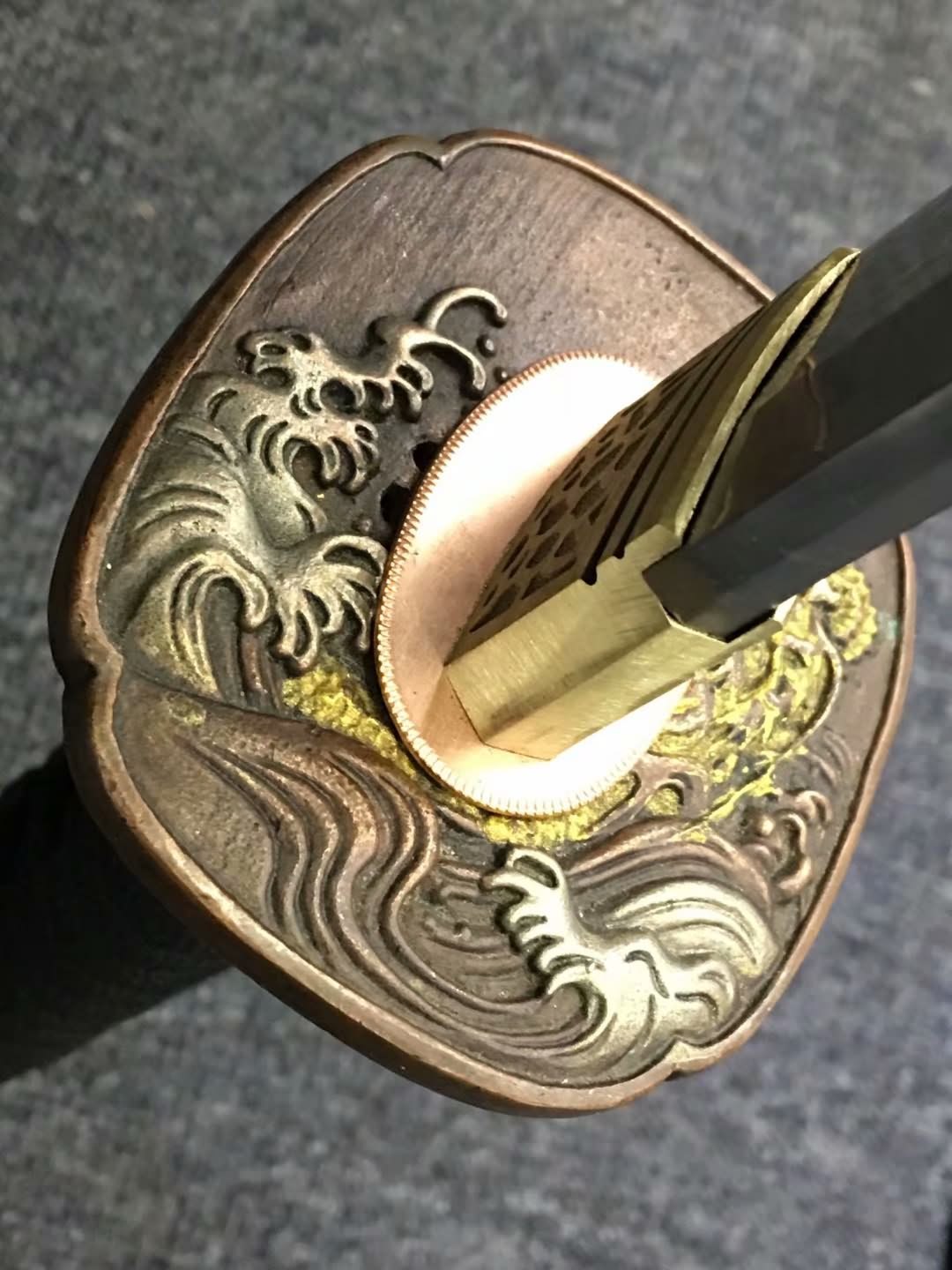 Samurai sword,Hand forged,High carbon steel burn blade,Brass,Full tang,B - Chinese sword shop