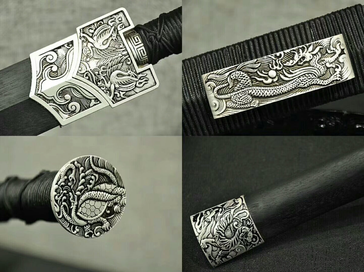 Han sword,Damascus steel octahedral bade,Black scabbard,Alloy fittings - Chinese sword shop