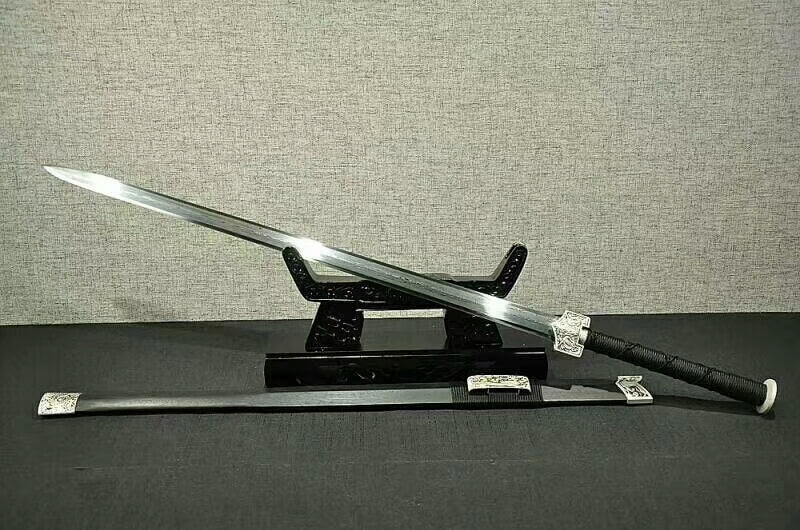 Han sword,Damascus steel octahedral bade,Black scabbard,Alloy fittings - Chinese sword shop