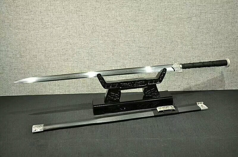 Han sword,Damascus steel octahedral bade,Black scabbard,Alloy fittings - Chinese sword shop