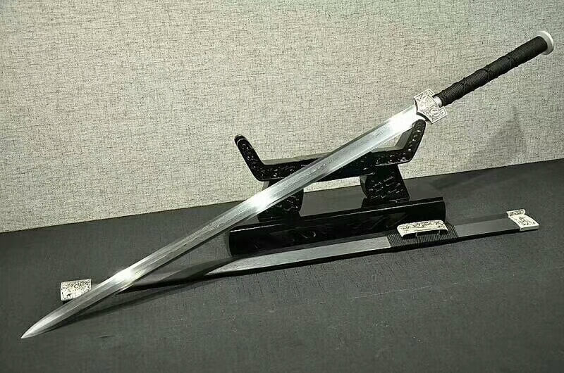 Han sword,Damascus steel octahedral bade,Black scabbard,Alloy fittings - Chinese sword shop