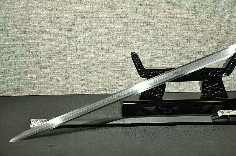 Han sword,Damascus steel octahedral bade,Black scabbard,Alloy fittings - Chinese sword shop