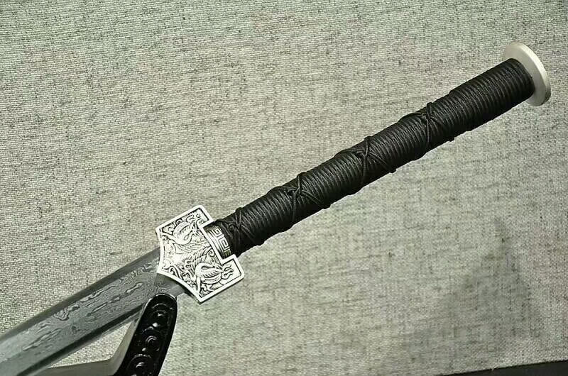Han sword,Damascus steel octahedral bade,Black scabbard,Alloy fittings - Chinese sword shop
