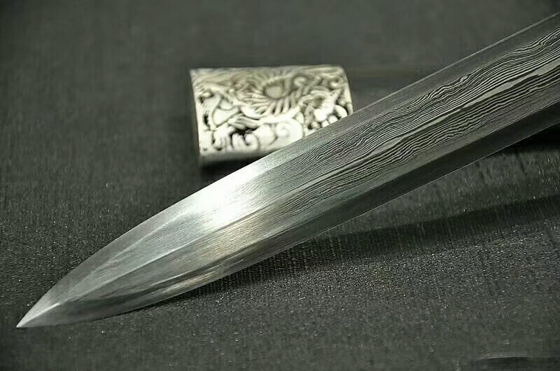 Han sword,Damascus steel octahedral bade,Black scabbard,Alloy fittings - Chinese sword shop