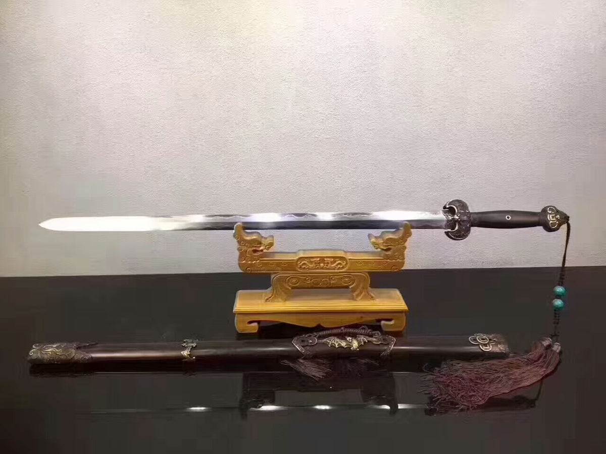 Bats sword,Damascus steel blade,Black scabbard,Brass fittings - Chinese sword shop