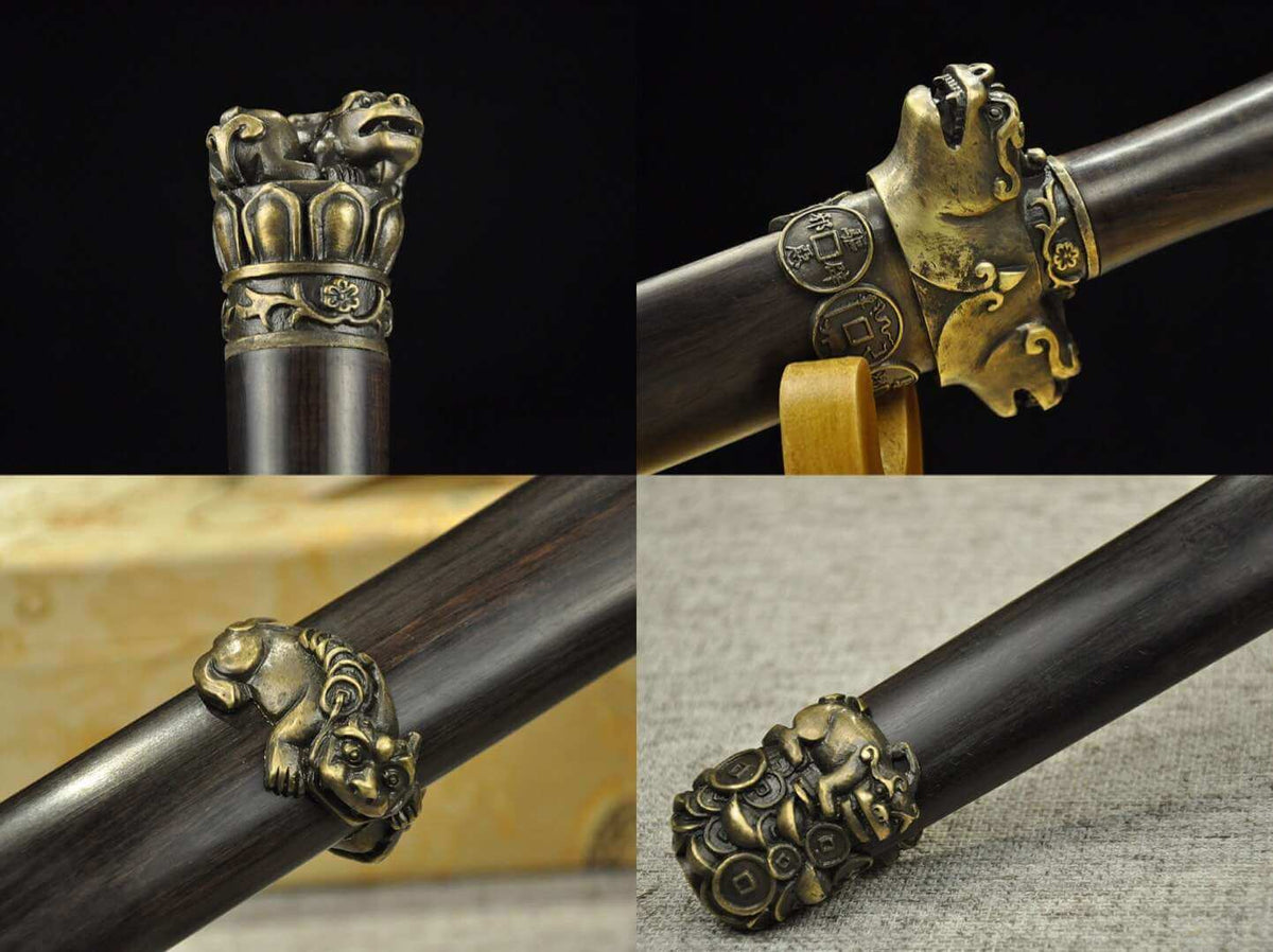 Counteract evil force sword,Damascus steel blade,Ebony Scabbard,Brass fittings - Chinese sword shop